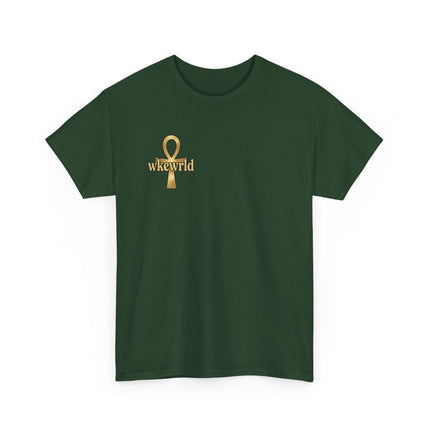 Ankh Logo Tee — Gold "wkewrld" Graphic T-Shirt