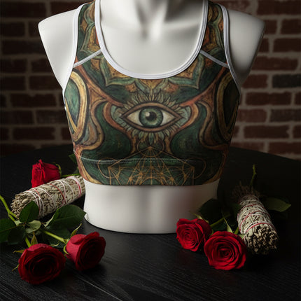 Mystic Eye All-Over-Print Sports Bra — Boho Peace Symbol Athletic Crop