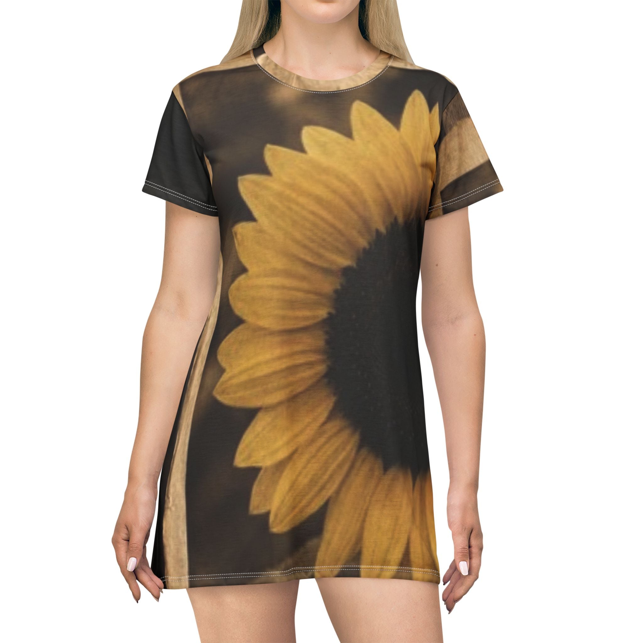 Sunflower Print T-Shirt Dress — All-Over Animal Print Mini Dress