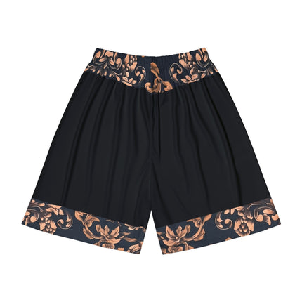 Black Sports Shorts with Ornate Copper Baroque Trim — Men's Athletic Shorts