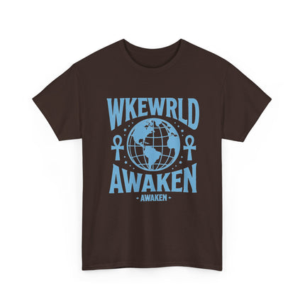 Awaken World Graphic Tee — Globe & Ankh Spiritual T-Shirt