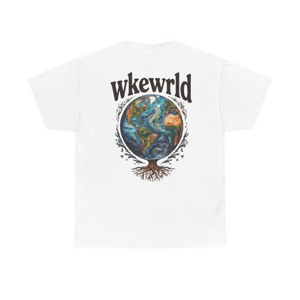 Earth Tree Graphic Tee — "WKE WRLD" Vintage Globe Design