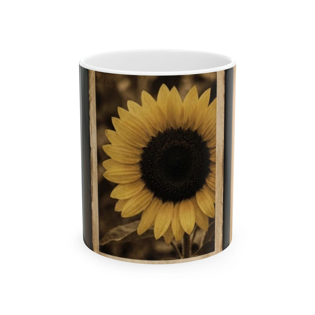 Sunflower Vintage Ceramic Mug — Sepia Botanical Coffee Cup (11oz & 15oz)