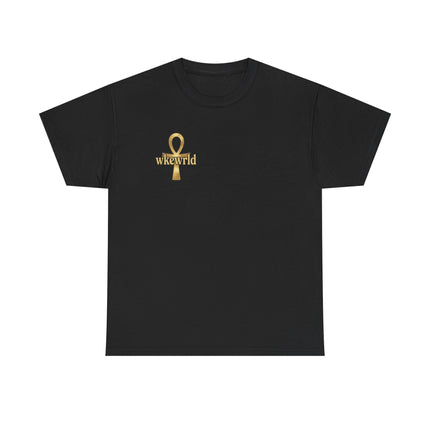 Ankh Logo Tee — Gold "wkewrld" Graphic T-Shirt