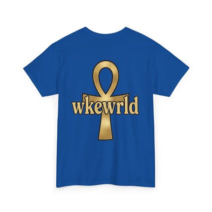 Ankh Logo Tee — Gold "wkewrld" Graphic T-Shirt