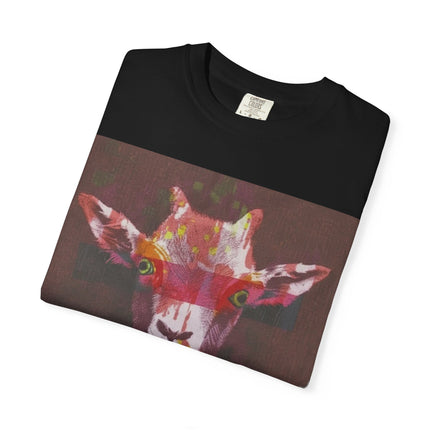 Praying Goat Art T-Shirt — Colorful Surreal Animal Portrait Tee
