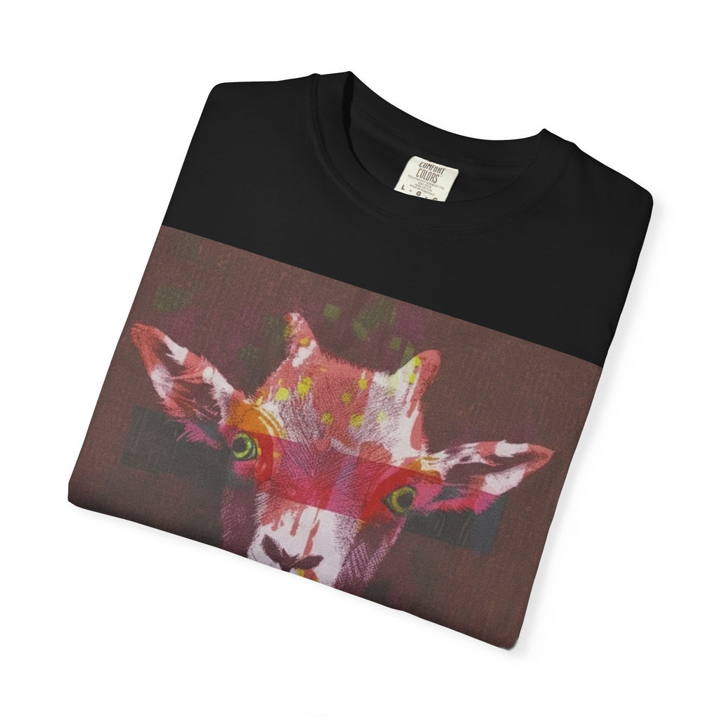 Praying Goat Art T-Shirt — Colorful Surreal Animal Portrait Tee
