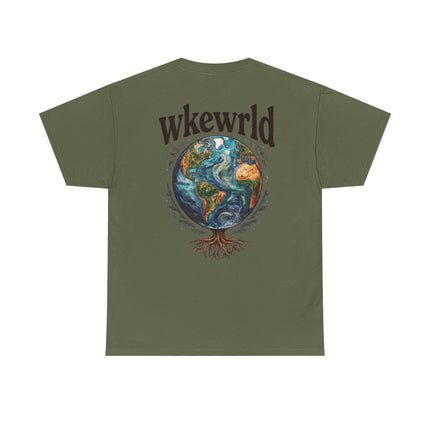 Earth Tree Graphic Tee — "WKE WRLD" Vintage Globe Design