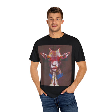 Praying Goat Art T-Shirt — Colorful Surreal Animal Portrait Tee