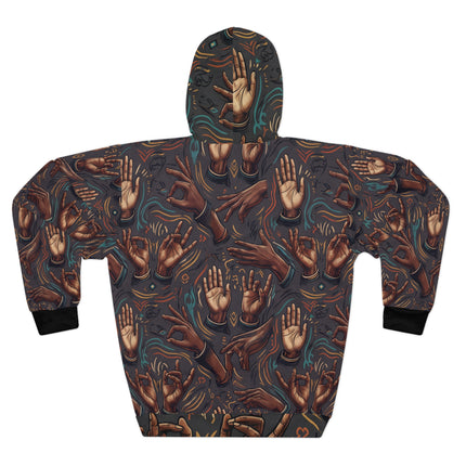 All-Over Print Hoodie — Ethereal Hand Motif Sweatshirt