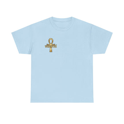 Ankh Logo Tee — Gold "wkewrld" Graphic T-Shirt