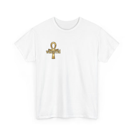Ankh Logo Tee — Gold "wkewrld" Graphic T-Shirt