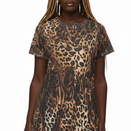 Leopard Print T-Shirt Dress — All-Over Animal Print Mini Dress