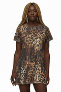 Leopard Print T-Shirt Dress — All-Over Animal Print Mini Dress