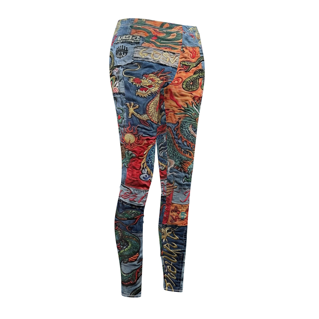 Dragon Patchwork Leggings — Women's All-Over Print Casual Yoga Pants