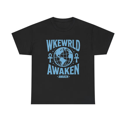 Awaken World Graphic Tee — Globe & Ankh Spiritual T-Shirt