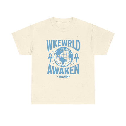 Awaken World Graphic Tee — Globe & Ankh Spiritual T-Shirt