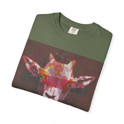 Praying Goat Art T-Shirt — Colorful Surreal Animal Portrait Tee