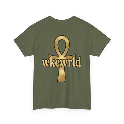 Ankh Logo Tee — Gold "wkewrld" Graphic T-Shirt