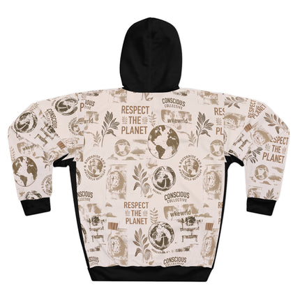 Eco Conscious Hoodie – "Respect the Planet" All-Over Print (Black)