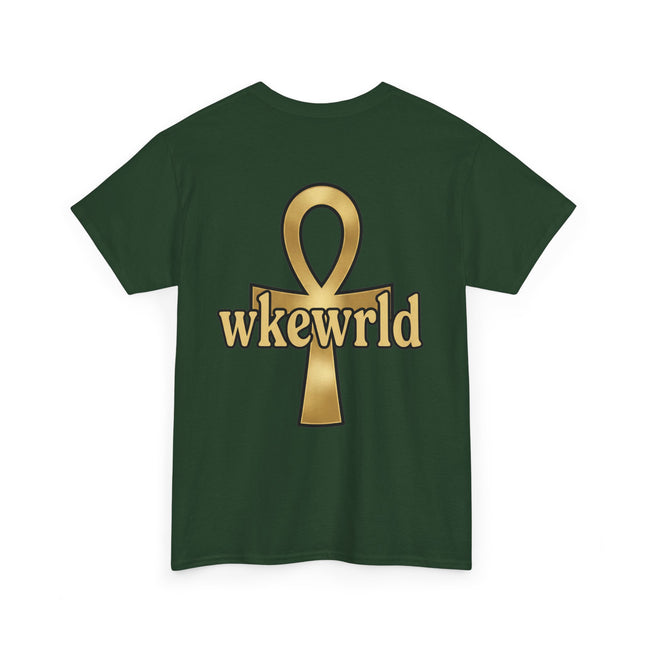 Ankh Logo Tee — Gold "wkewrld" Graphic T-Shirt