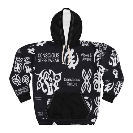 Conscious Streetwear Hoodie — Woke & Aware All-Over Print