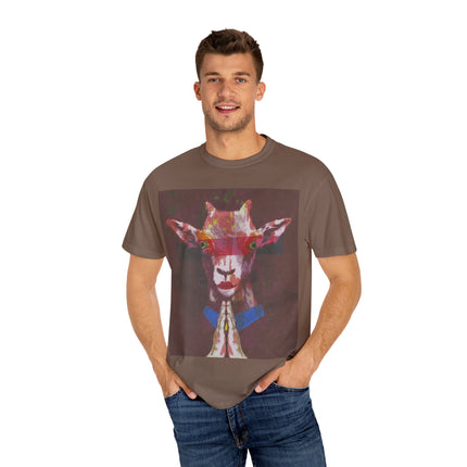 Praying Goat Art T-Shirt — Colorful Surreal Animal Portrait Tee
