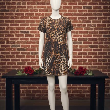 Leopard Print T-Shirt Dress — All-Over Animal Print Mini Dress