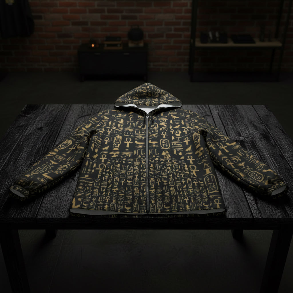 Pharaoh Print Windbreaker Jacket - All-Over-Print Animal Print Hooded Windbreaker