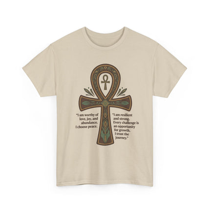 Ankh Empowerment T-Shirt — 'I am worthy of love, joy, and abundance' Inspirational Tee