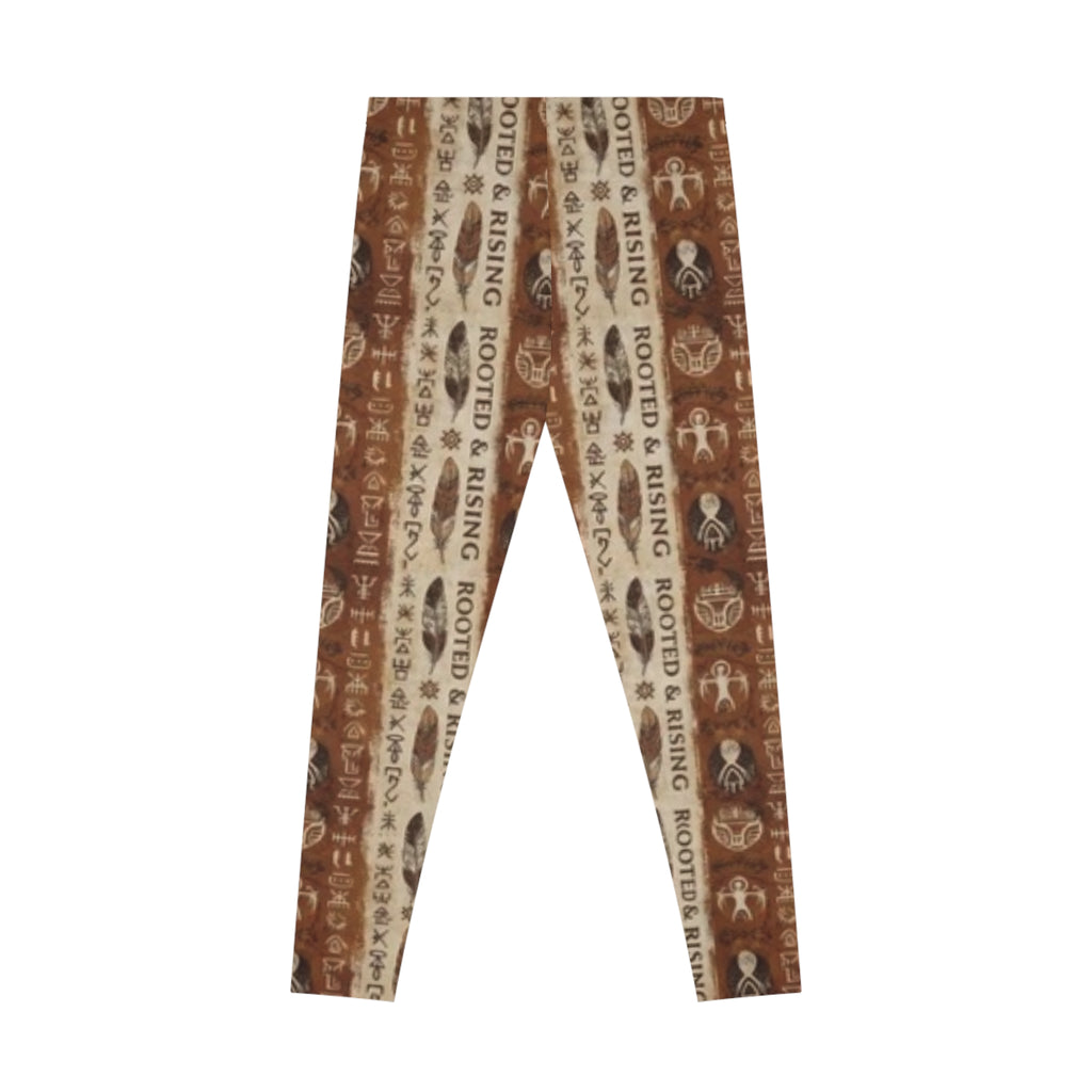 Rooted & Rising Boho Pattern Leggings — Earthy Tribal Print Stretch Leggings