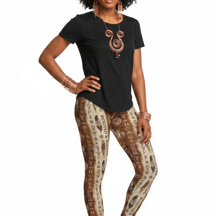 Rooted & Rising Boho Pattern Leggings — Earthy Tribal Print Stretch Leggings