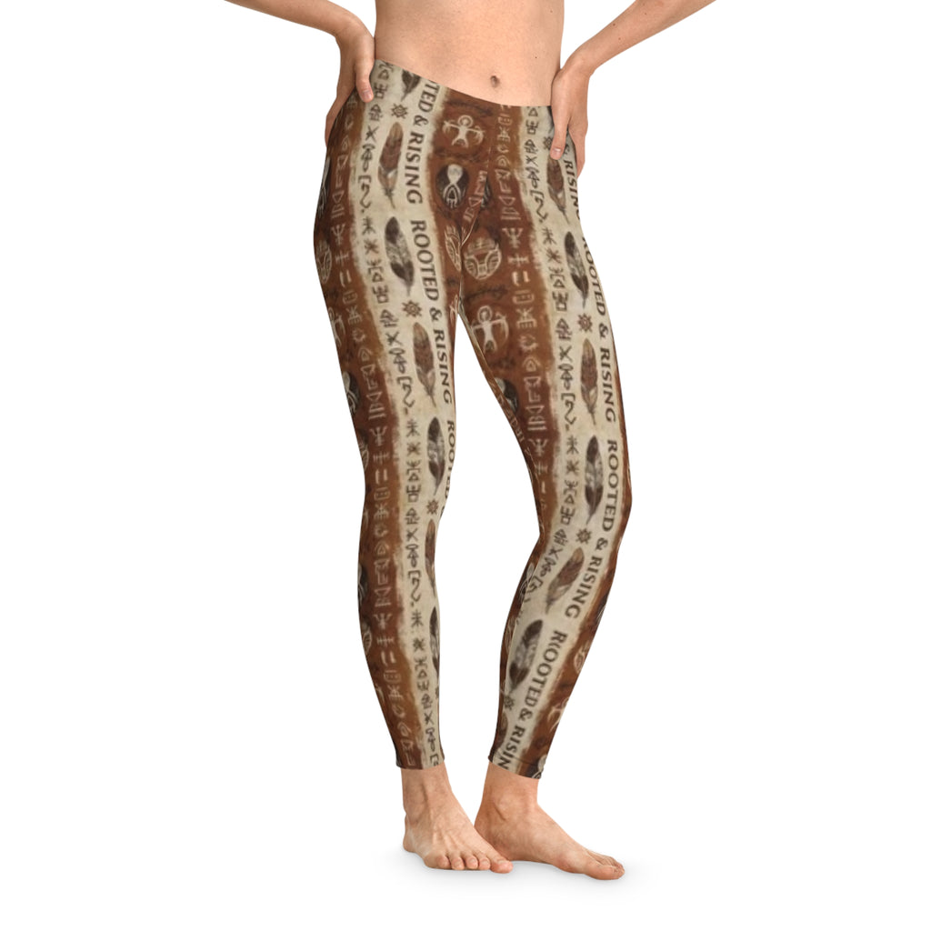 Rooted & Rising Boho Pattern Leggings — Earthy Tribal Print Stretch Leggings