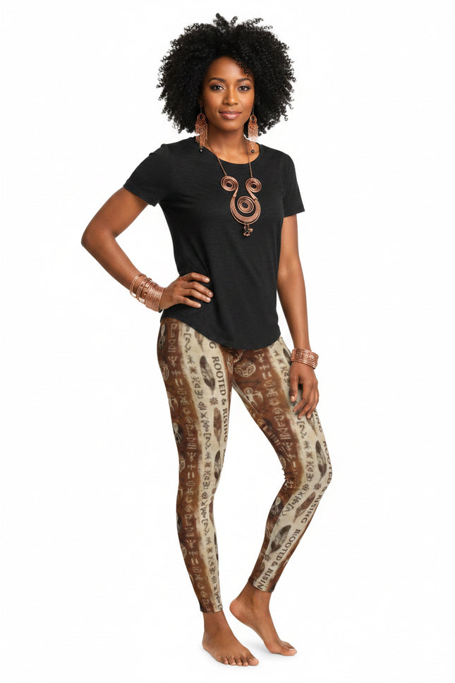 Rooted & Rising Boho Pattern Leggings — Earthy Tribal Print Stretch Leggings