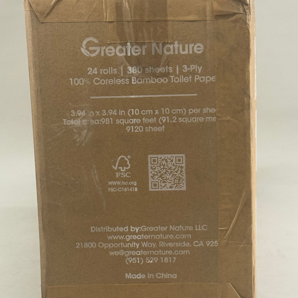 GREAT NATURE (24 Pack) 100% Bamboo Core-less Toilet Paper 3Ply, 380 Sheets Per Roll Green/White