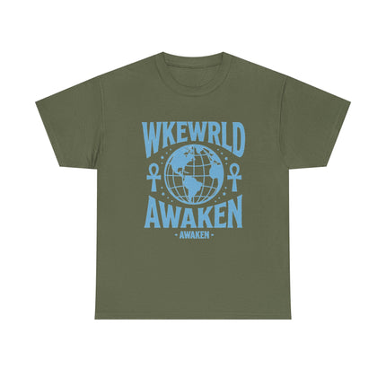 Awaken World Graphic Tee — Globe & Ankh Spiritual T-Shirt