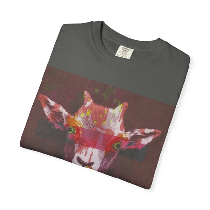 Praying Goat Art T-Shirt — Colorful Surreal Animal Portrait Tee