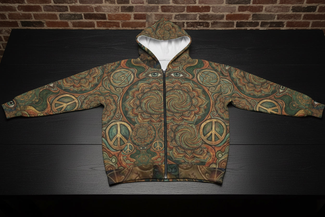 All-Over Print Zip Hoodie — Mystic Third Eye Mandala Design