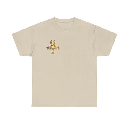 Ankh Logo Tee — Gold "wkewrld" Graphic T-Shirt
