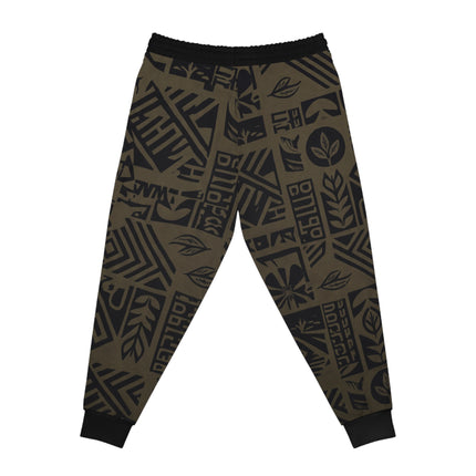 Camo Graphic Athletic Joggers – Olive Tribal Logo All-Over Print
