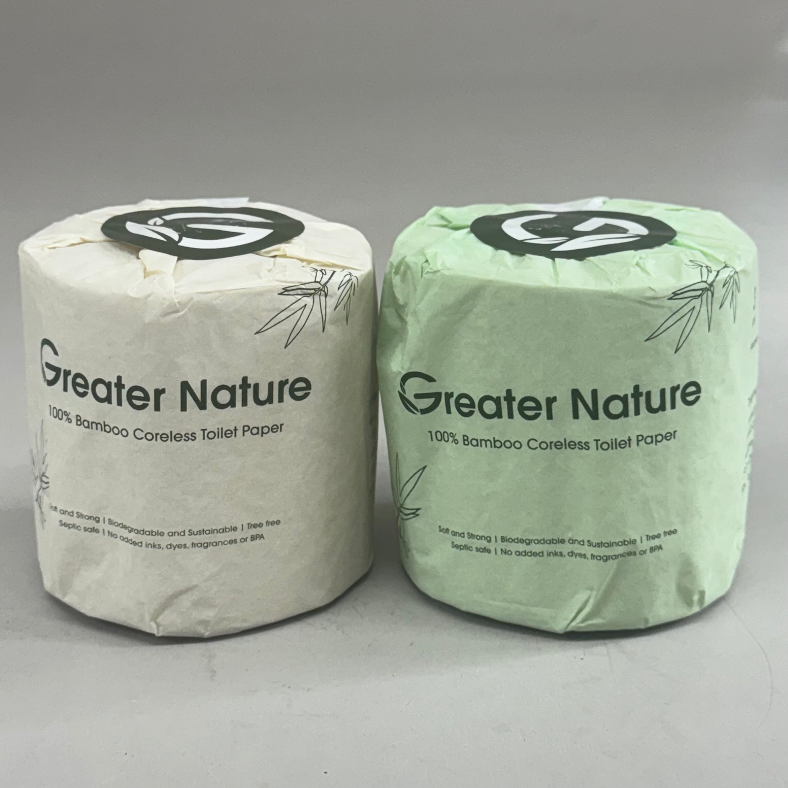 GREAT NATURE (24 Pack) 100% Bamboo Core-less Toilet Paper 3Ply, 380 Sheets Per Roll Green/White