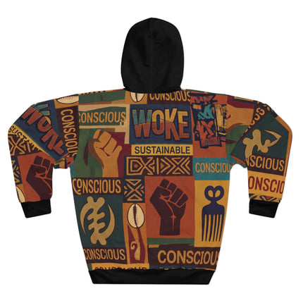 Woke & Conscious Pattern Hoodie — Sustainable Afrocentric Fist Design