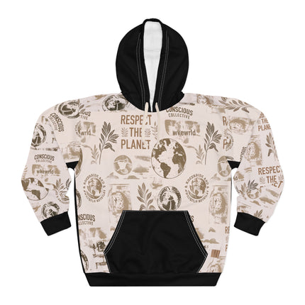 Eco Conscious Hoodie – "Respect the Planet" All-Over Print (Black)