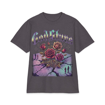Graphic Tee — "Out of Cracks, One Flower" Gothic Rose Design