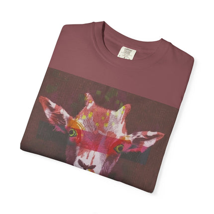 Praying Goat Art T-Shirt — Colorful Surreal Animal Portrait Tee