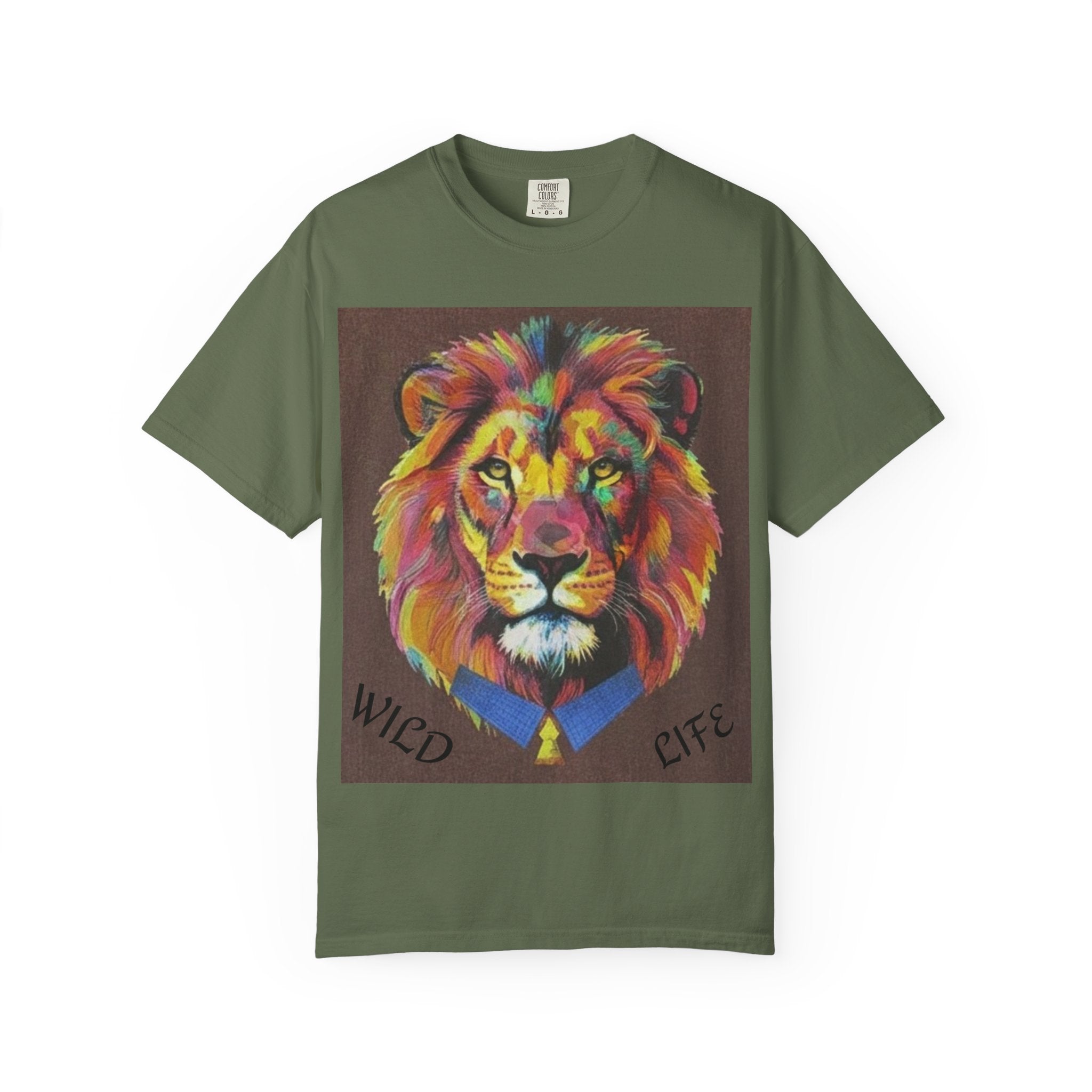 Wild Life Lion Portrait T-Shirt — Colorful Retro Primate Graphic Tee