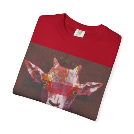 Praying Goat Art T-Shirt — Colorful Surreal Animal Portrait Tee