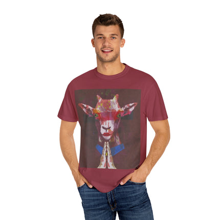 Praying Goat Art T-Shirt — Colorful Surreal Animal Portrait Tee