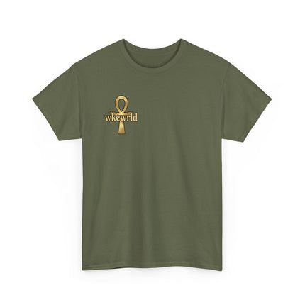 Ankh Logo Tee — Gold "wkewrld" Graphic T-Shirt