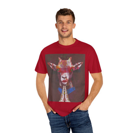 Praying Goat Art T-Shirt — Colorful Surreal Animal Portrait Tee
